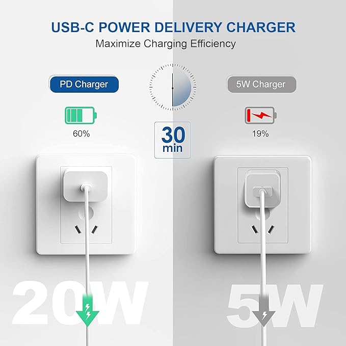20W Type C Adapter with C Type to Lightning Cable (20W Type C Adapter) - Romj