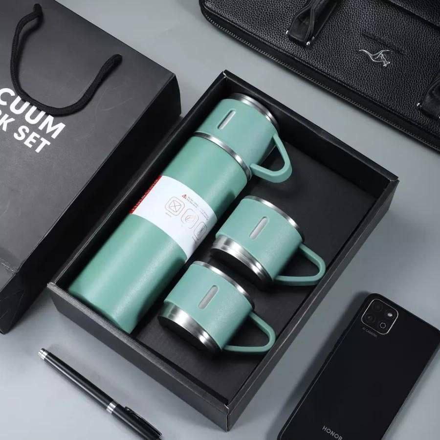Premium Vacuum Flask Set - 500ml Insulated Bottle with Cups - Romj