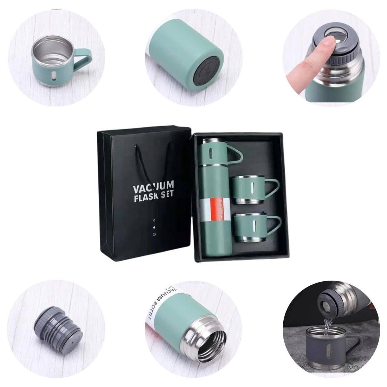 Premium Vacuum Flask Set - 500ml Insulated Bottle with Cups - Romj