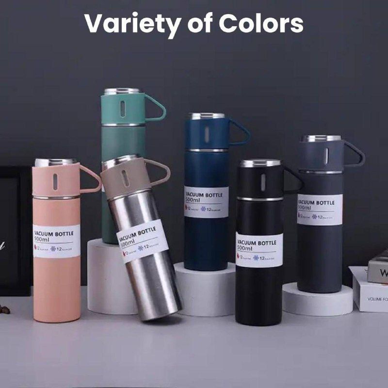 Premium Vacuum Flask Set - 500ml Insulated Bottle with Cups