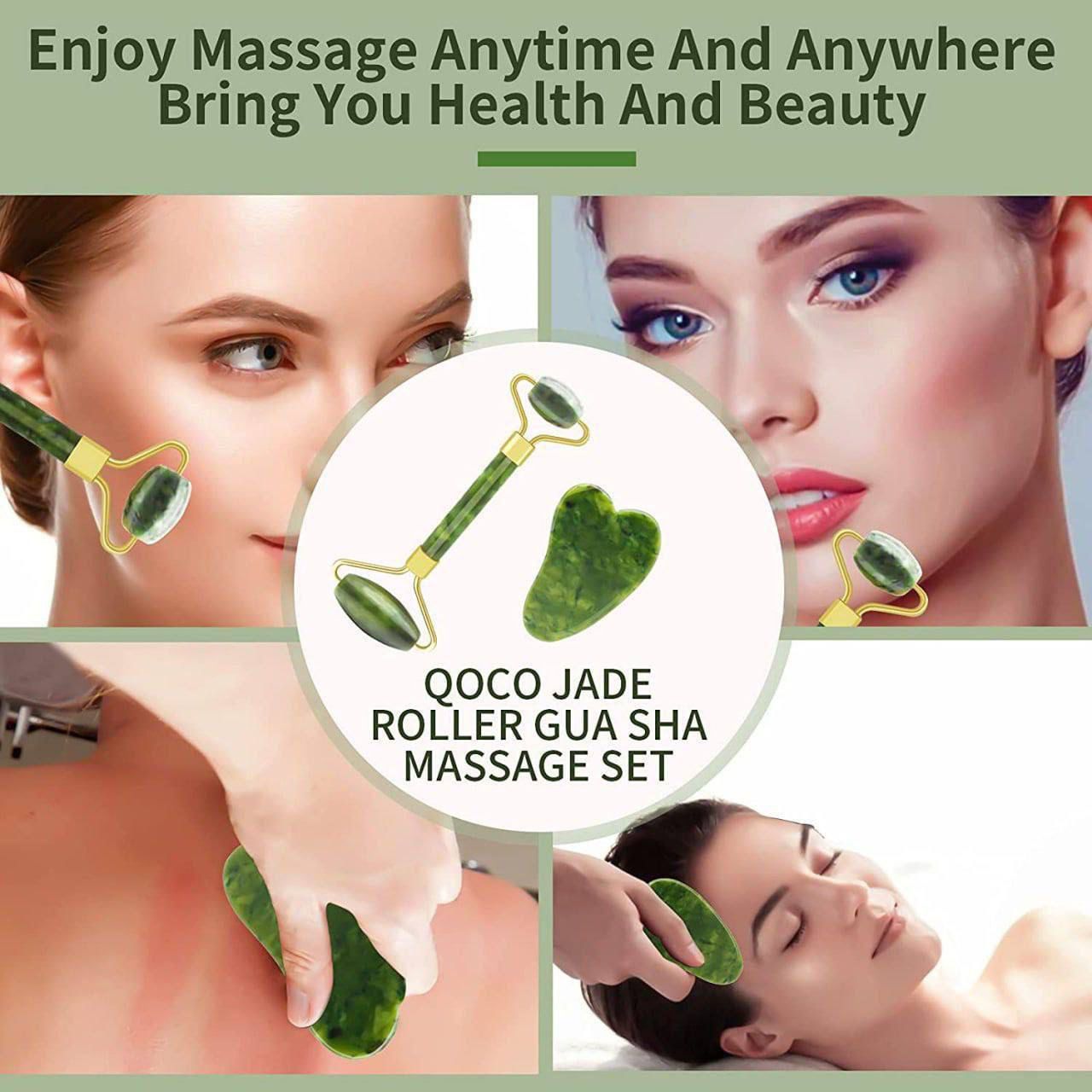 Premium Jade Roller and Gua Sha Facial Massage Set